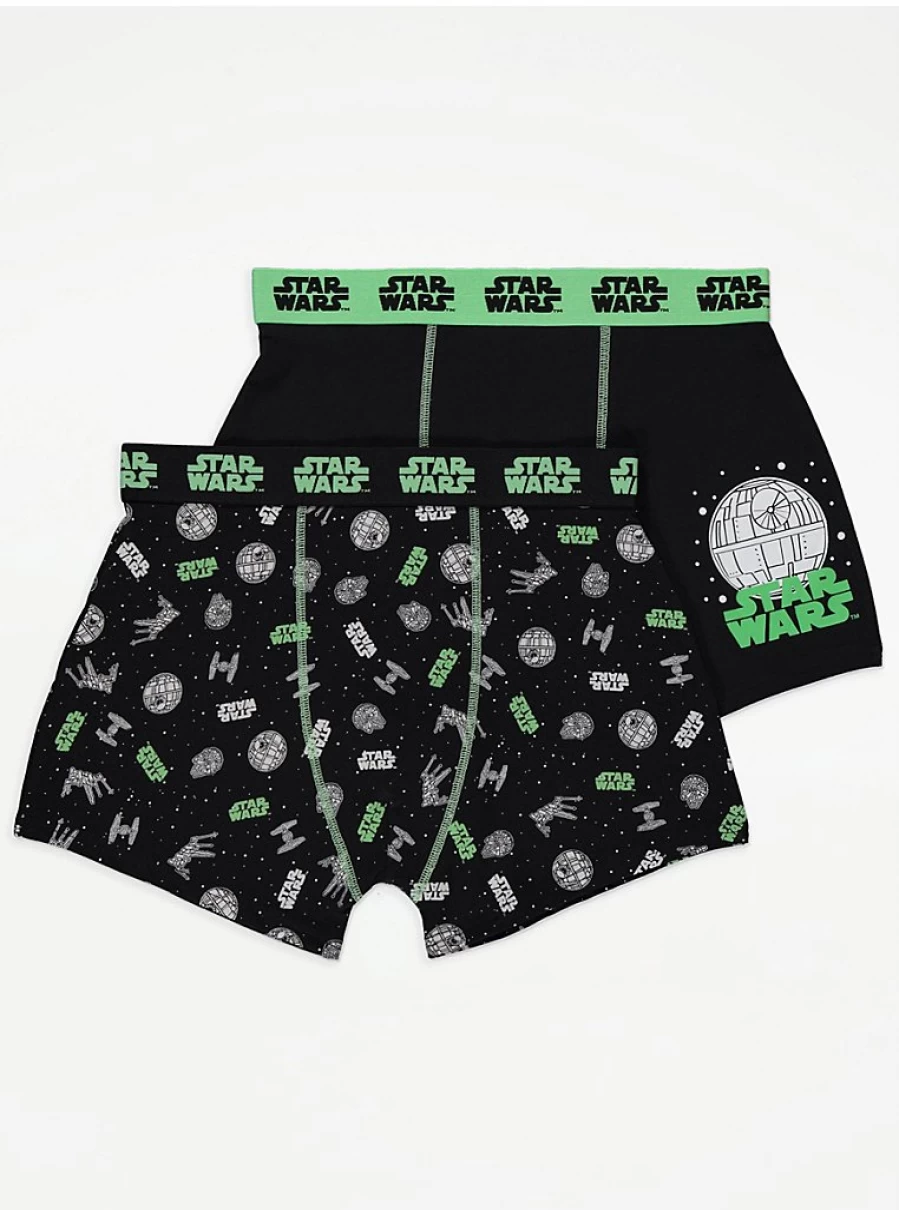 George at Asda Men's Star Wars Black Logo Trunks 2-Pack | Disney Collection