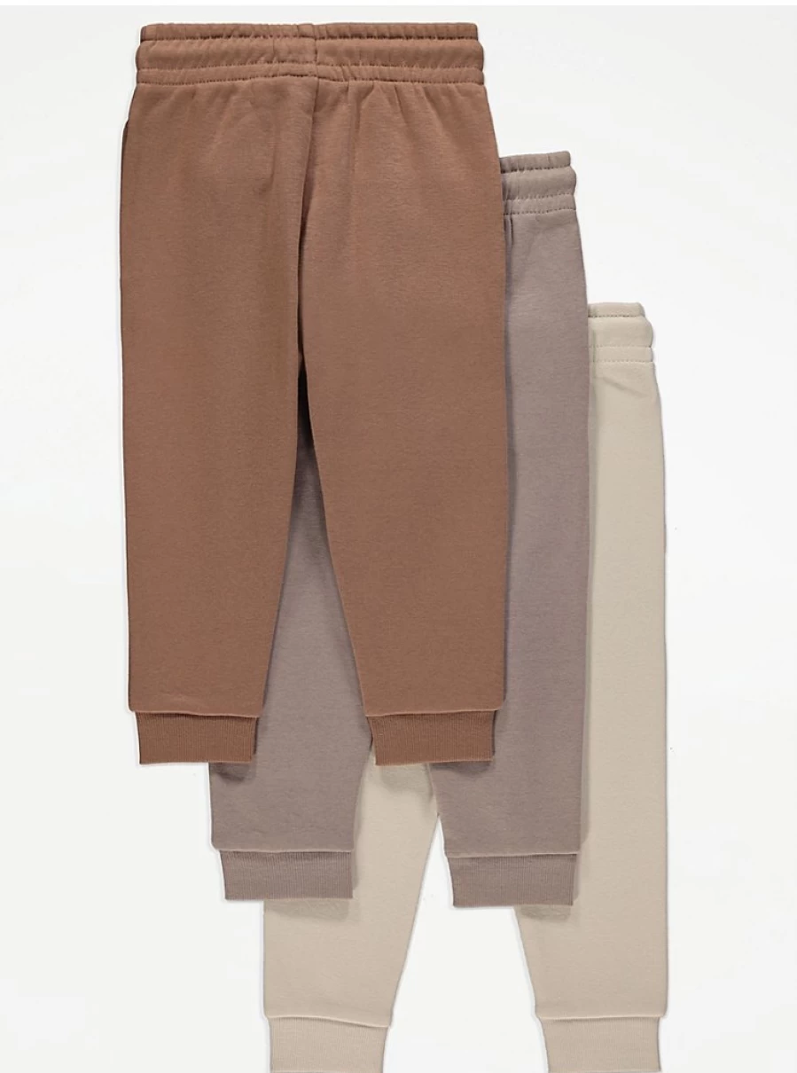 George at Asda Boys' Plain Joggers 3-Pack - Comfortable Kids' Trousers for Active Play