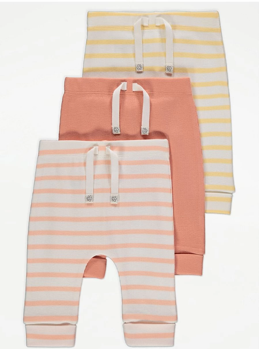 George at Asda Baby Bright Striped Ribbed Leggings 3-Pack | Soft & Stretchy Infant Leggings Set