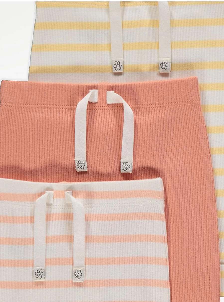 George at Asda Baby Bright Striped Ribbed Leggings 3-Pack | Soft & Stretchy Infant Leggings Set