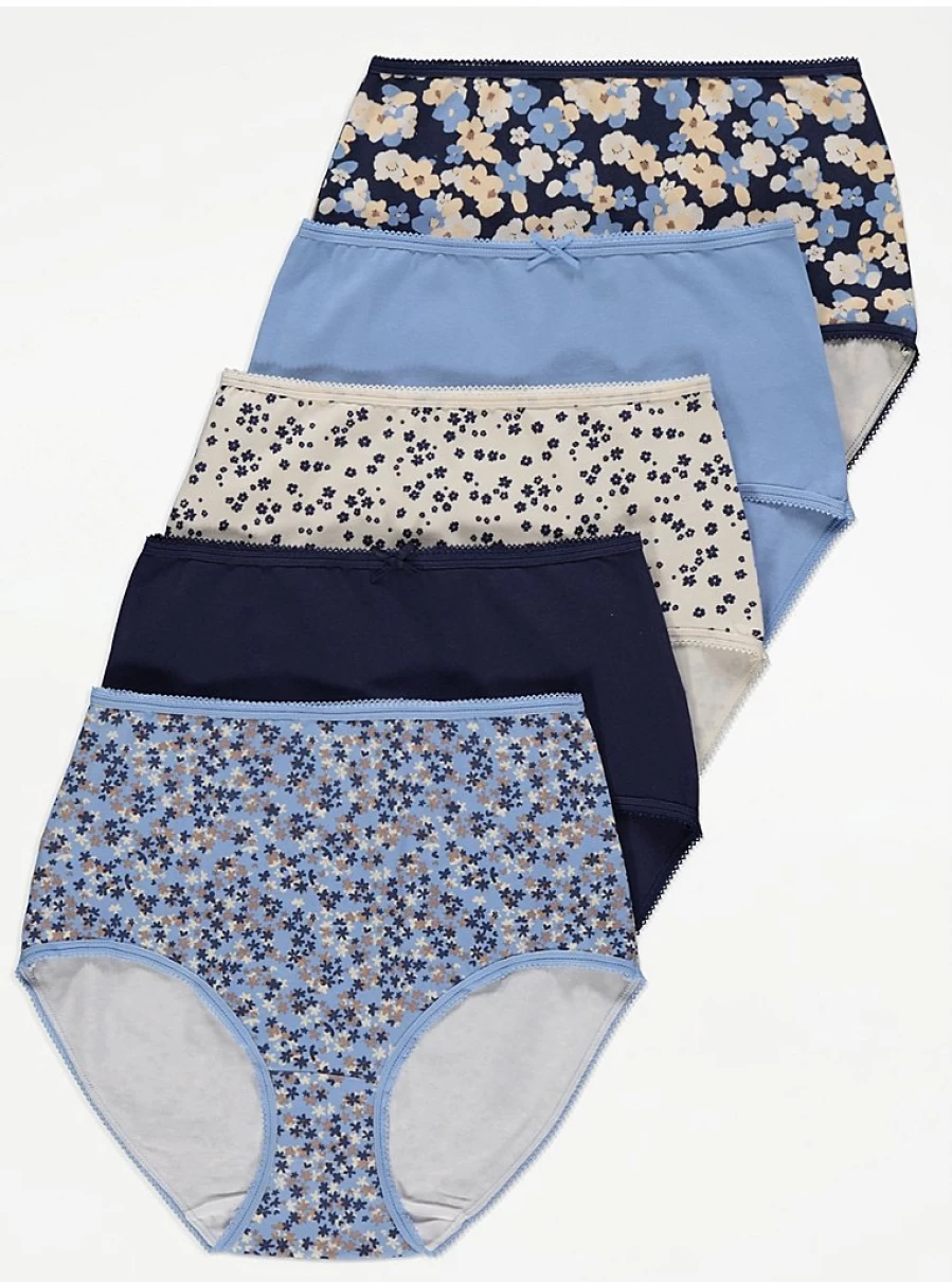 "George at Asda Floral Full Brief Knickers 5-Pack | Women's Lingerie Set | Comfortable Cotton Underwear"