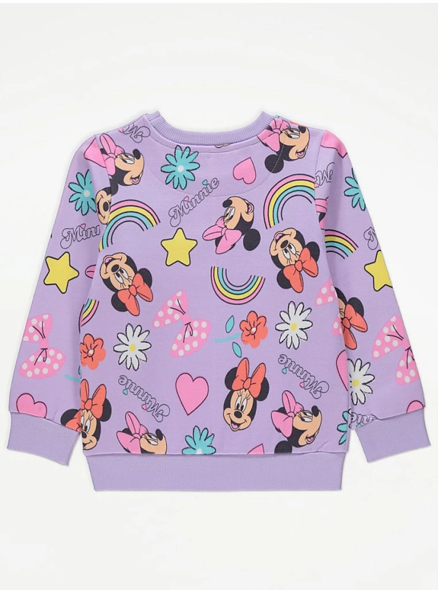George at Asda Kids' Disney Minnie Mouse Purple Graphic Sweatshirt | Soft Fleece Pullover for Girls & Boys