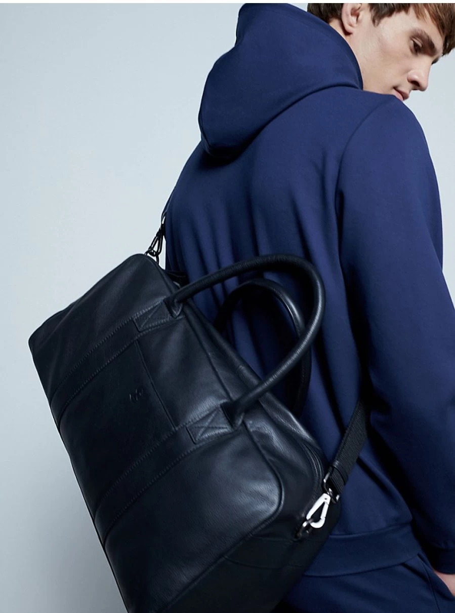"George at Asda Men's Black Leather Studio Edit Holdall Bag – Durable & Stylish Travel Carryall"