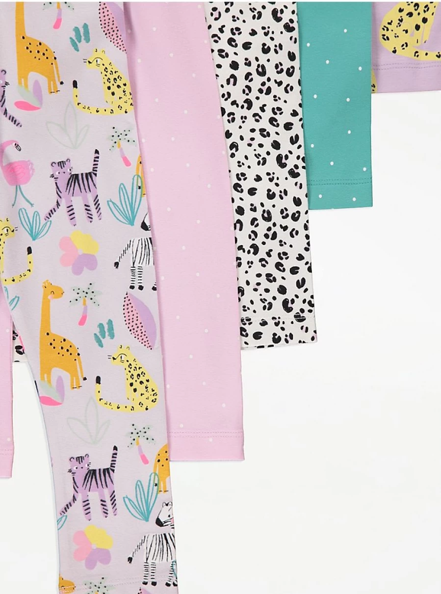 "George at Asda Kids' Safari Animal Print Leggings 5-Pack | Comfortable & Fun Design"