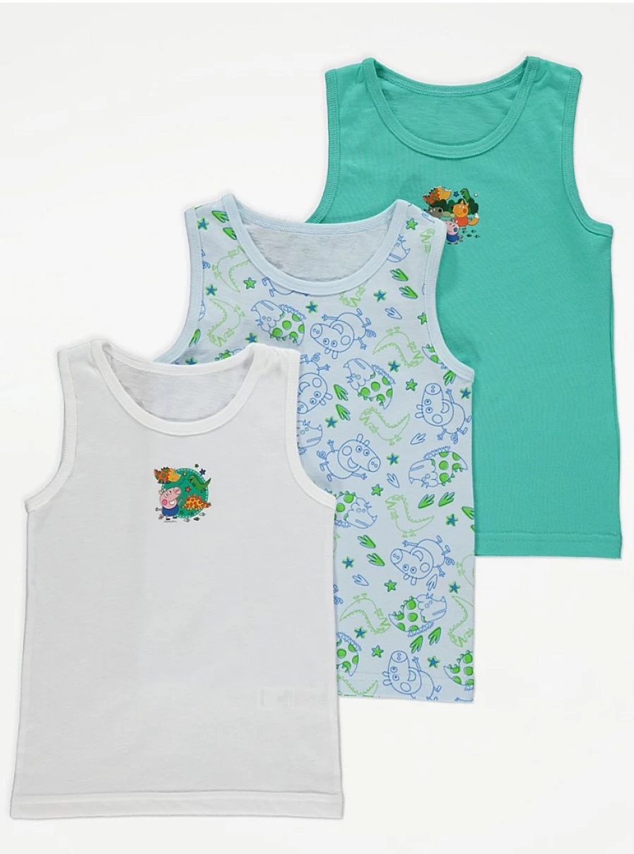 George at Asda Peppa Pig George Pig Kids' Vest 3-Pack - Soft & Comfortable Toddler Tops