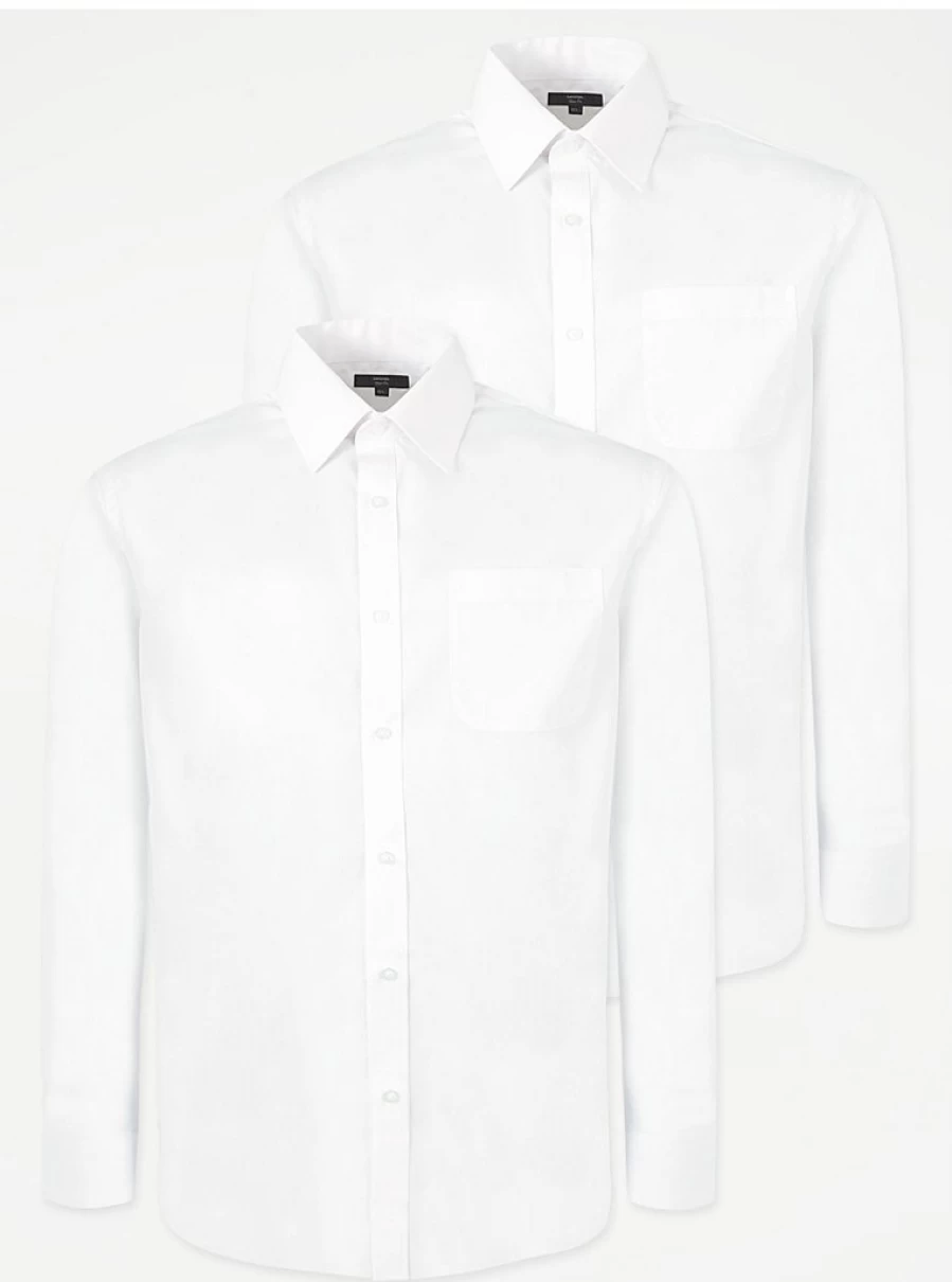 "George at Asda Boys' White Long Sleeve Slim Fit Formal Shirts 2-Pack"