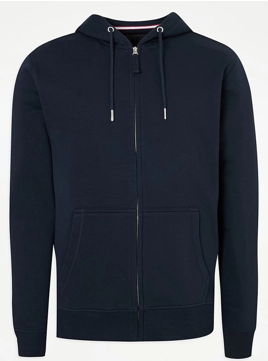 Men's Navy Plain Zip-Up Hoodie with Drawstring | George at Asda