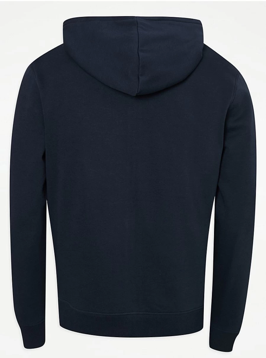 Men's Navy Plain Zip-Up Hoodie with Drawstring | George at Asda