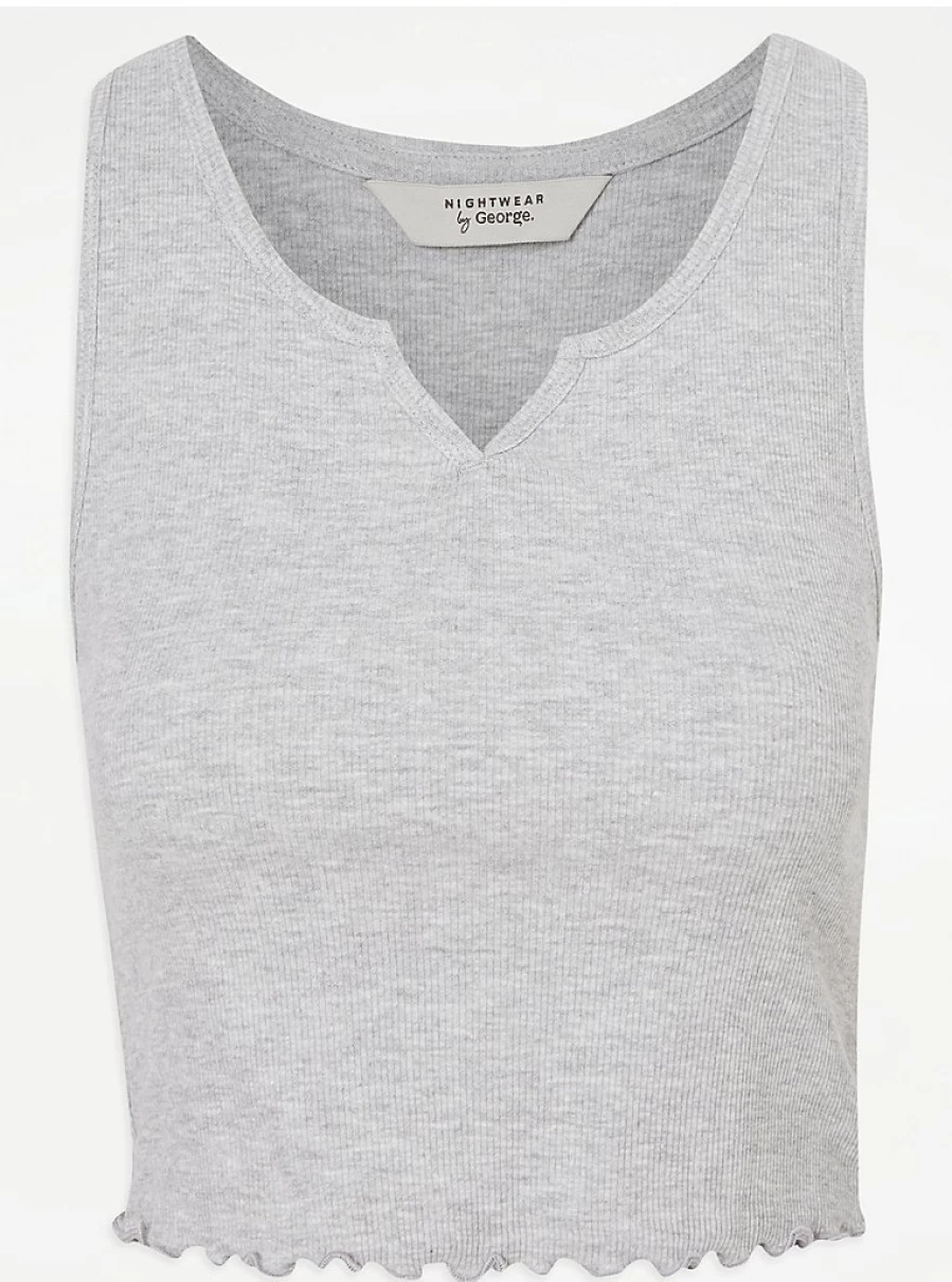 Grey Ribbed Cropped Pajama Vest Top - Women's Sleepwear & Lingerie | George at Asda