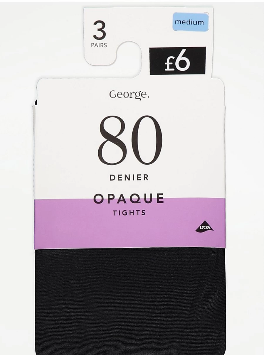George at Asda Black Opaque Tights 80 Denier 3-Pack - Women's Lingerie & Hosiery Essentials