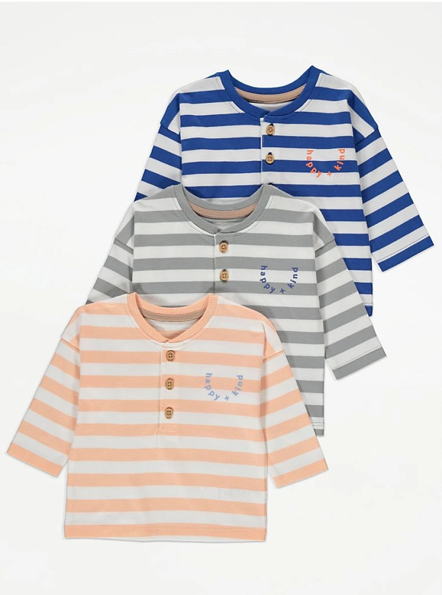 "George at Asda Baby Striped Long Sleeve Tops 3-Pack – Happy & Kind Design"