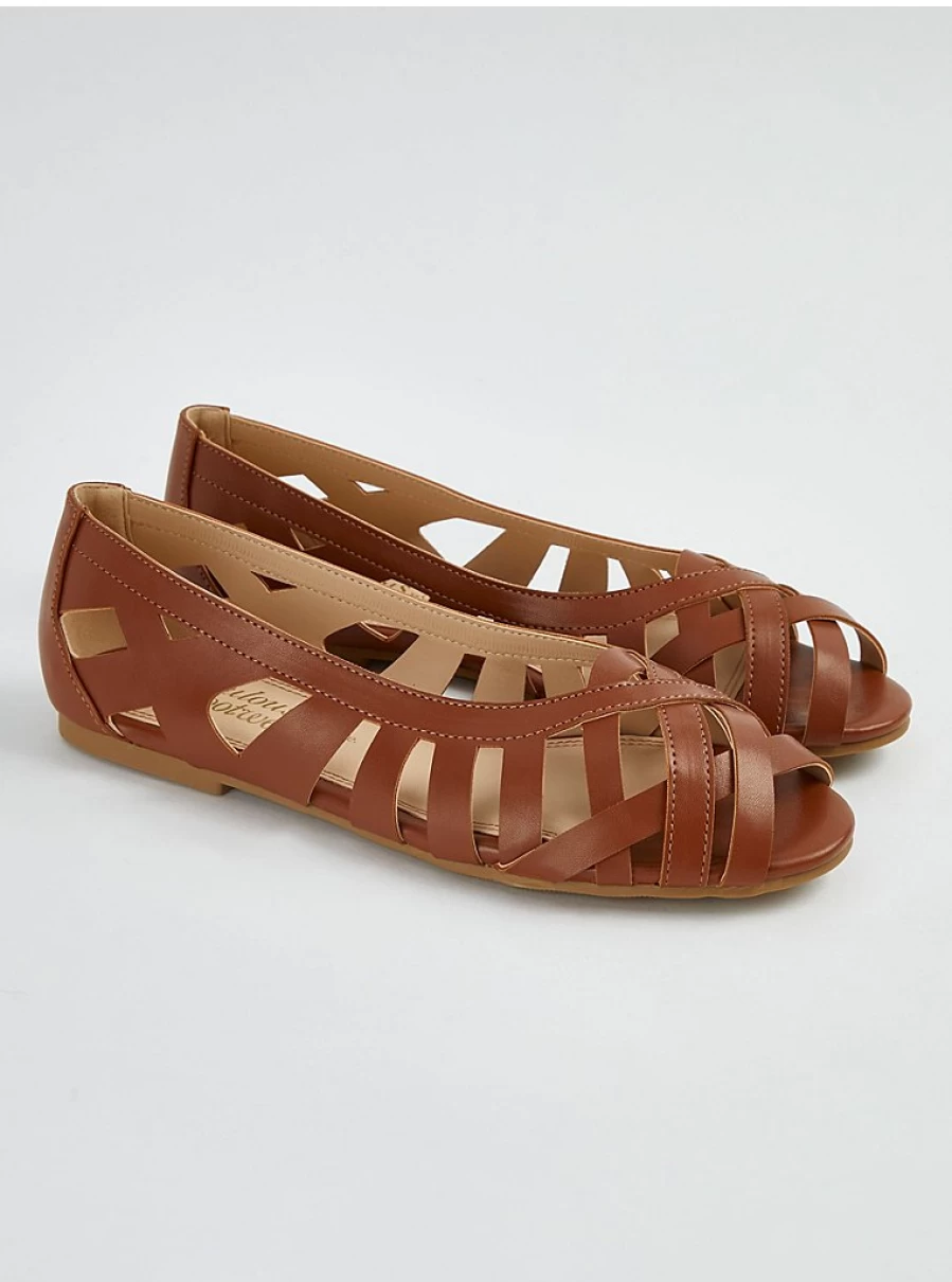 Women's Brown Strappy Open-Toe Ballet Flats by George at Asda | Comfortable & Stylish