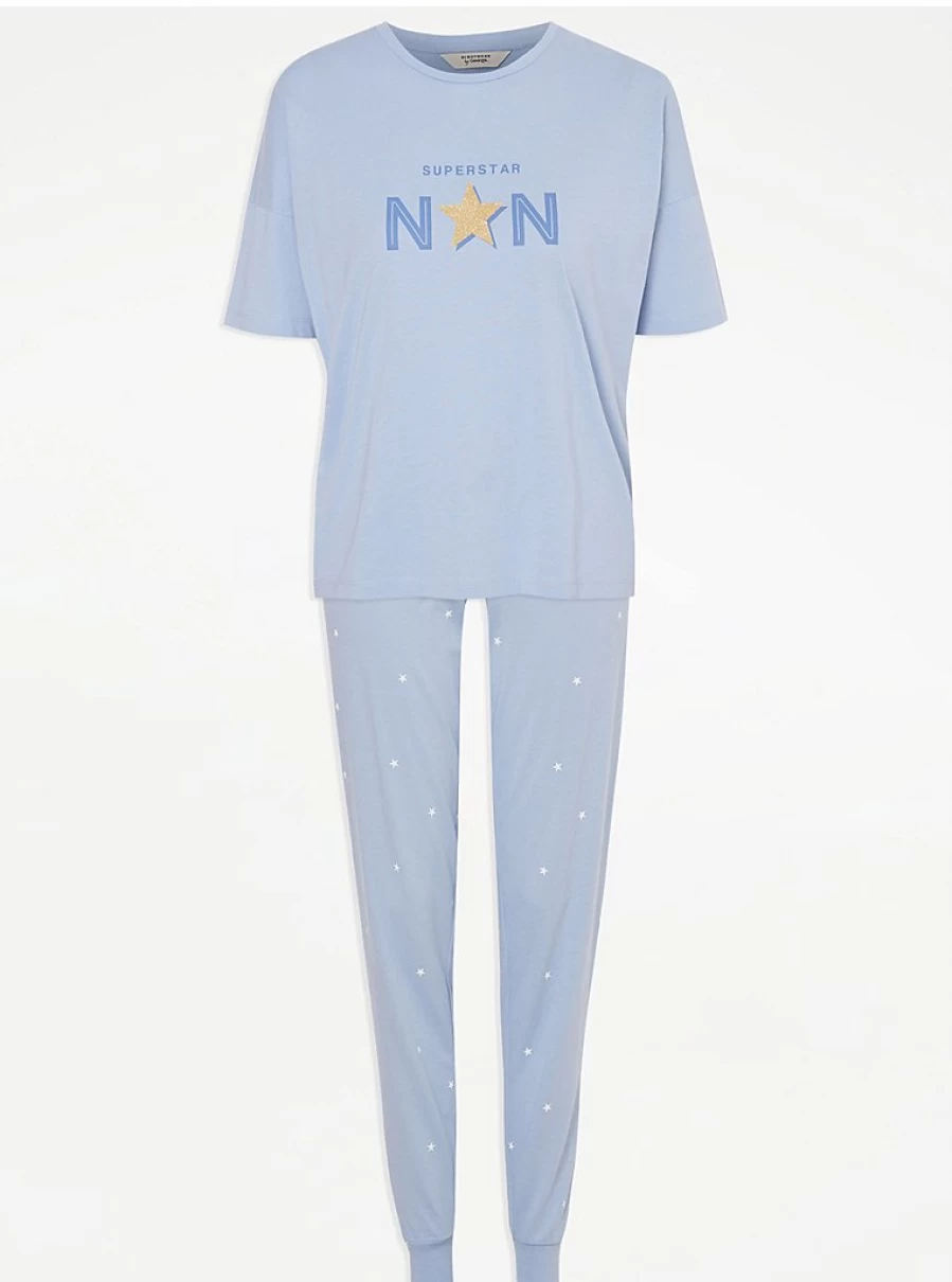 "George at Asda Blue Superstar Nan Short Sleeve Pyjamas – Comfortable Women's Sleepwear"
