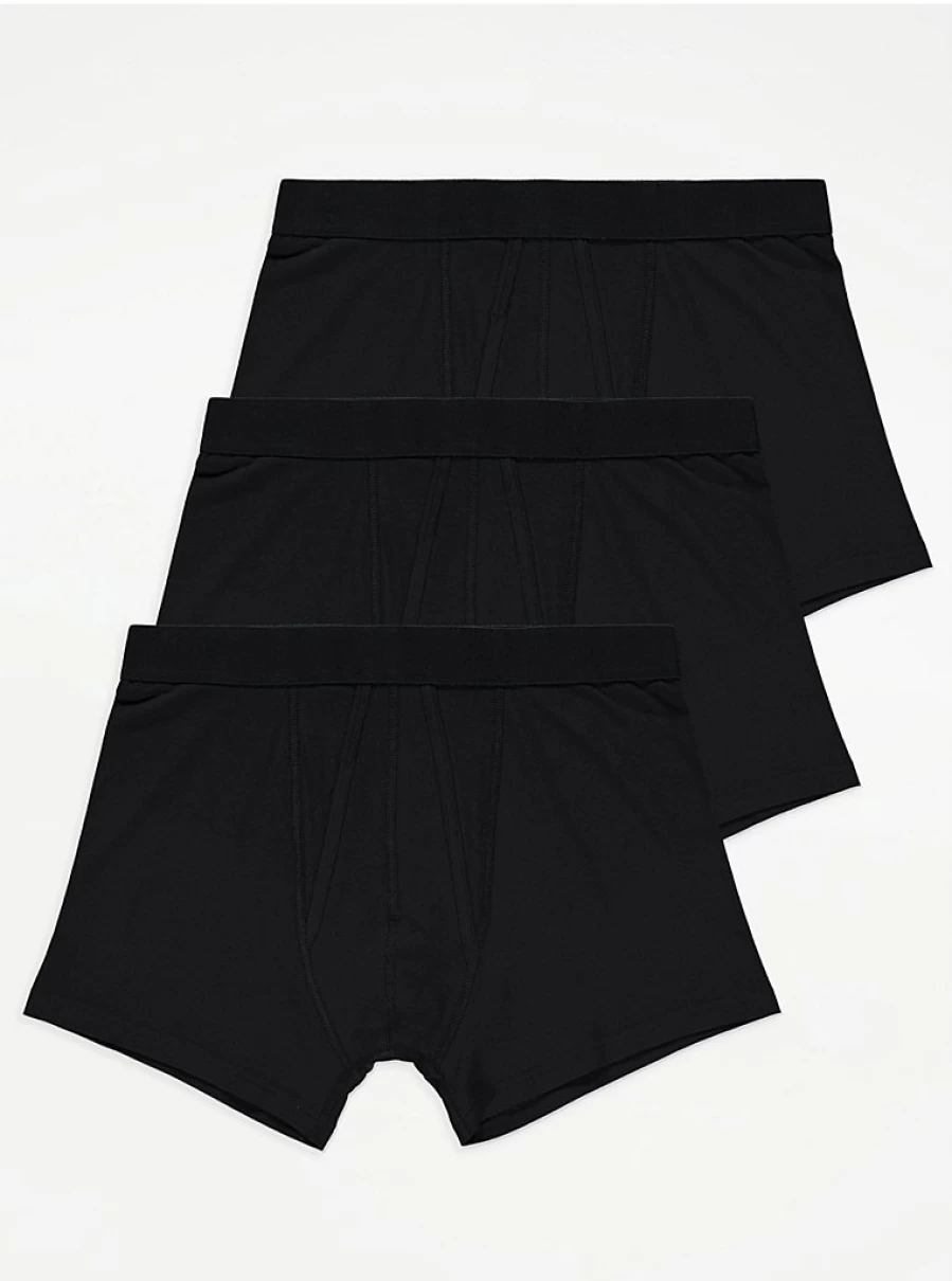 George at Asda Boys' Black A-Front Trunks 3-Pack - Comfort & Style Multi-Pack Underwear