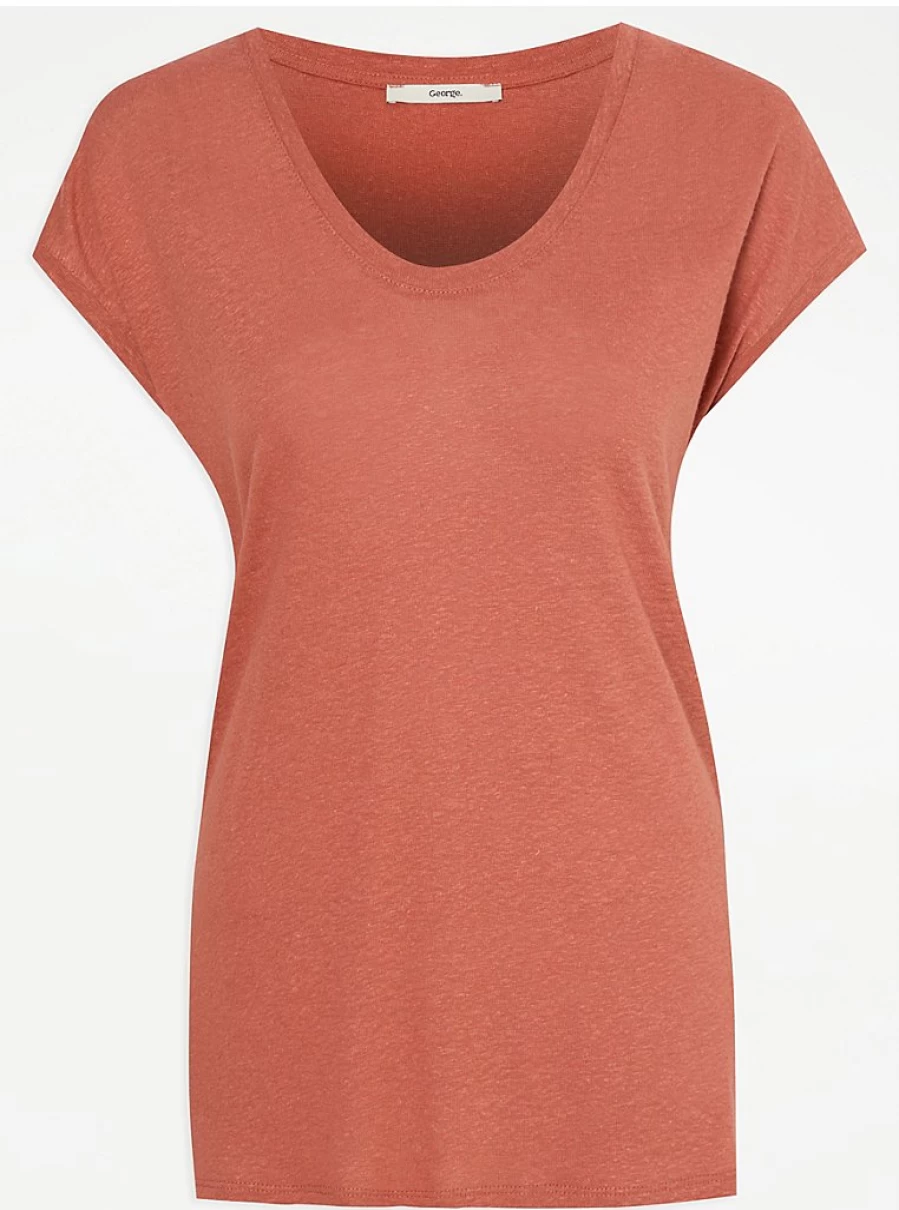 "George at Asda Women's Terracotta Linen Blend Scoop Neck Top – Comfort & Style"