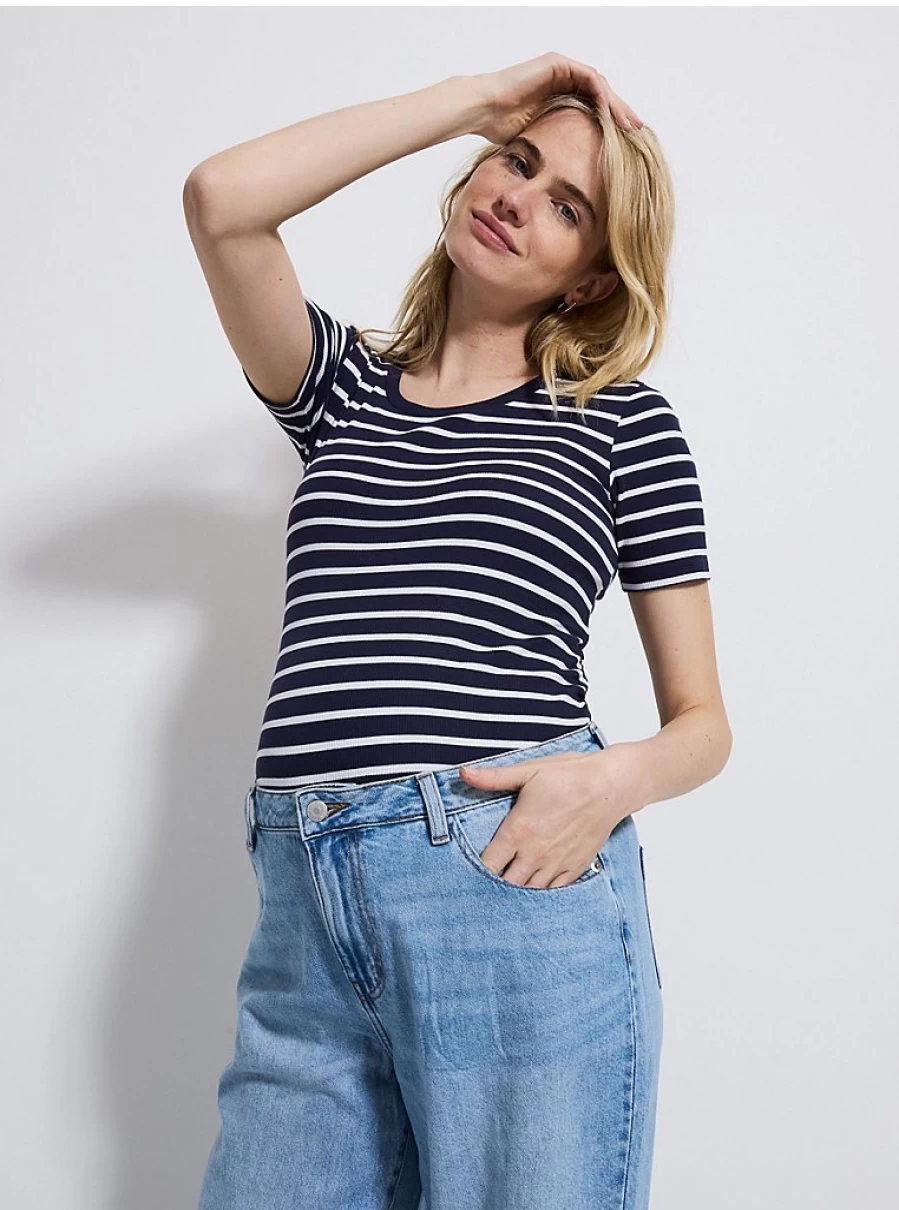 Baby Navy Striped Short Sleeve Top | George at Asda