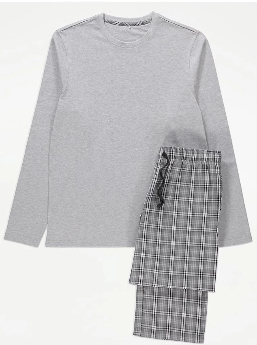 Men's Grey Checked Long Sleeve Pyjamas | George at Asda Sleepwear