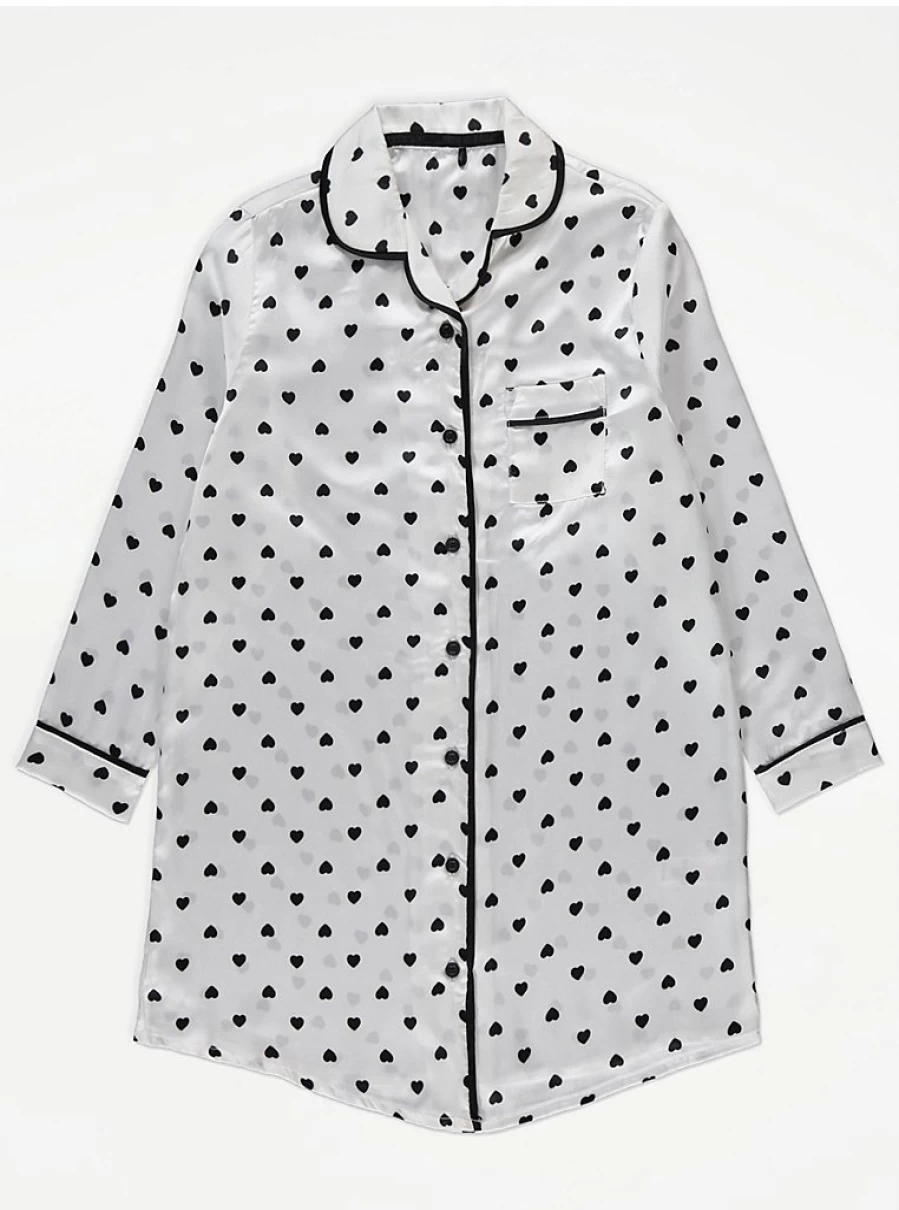 "George at Asda Kids' White Heart Satin Nightshirt – Comfortable & Stylish Sleepwear"