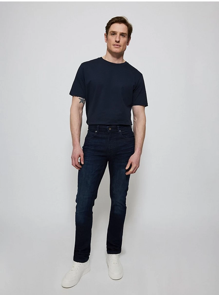 Men's Dark Wash Faded Skinny Freefit Jeans | George at Asda | Comfort Fit Stretch Denim
