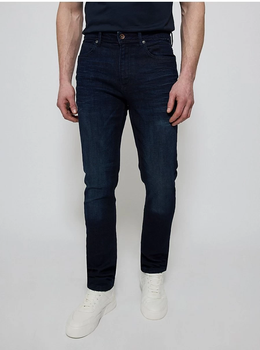 Men's Dark Wash Faded Skinny Freefit Jeans | George at Asda | Comfort Fit Stretch Denim