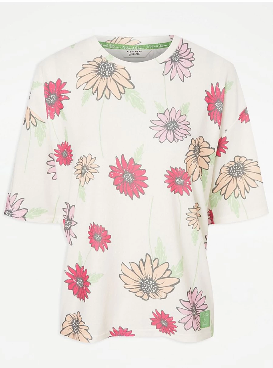 "George at Asda Women's White Floral Brushed Long Sleeve Pyjama Set - Soft Sleepwear & Loungewear"