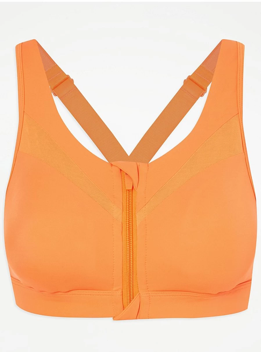"George at Asda Women's Bright Orange Zip-Up Sports Bra – Comfortable Workout Lingerie Review"