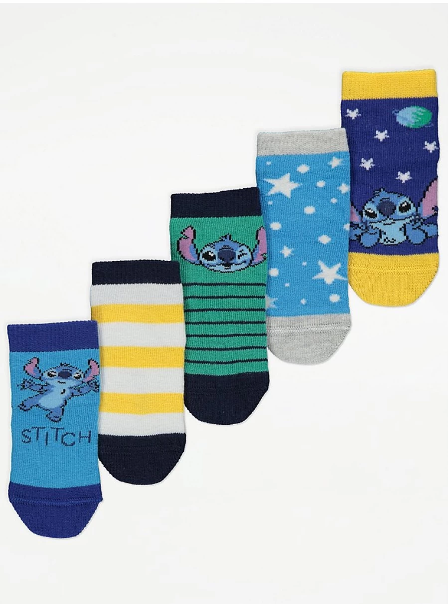 George at Asda Baby Disney Lilo & Stitch 5-Pack Socks – Soft & Comfortable Kids' Socks