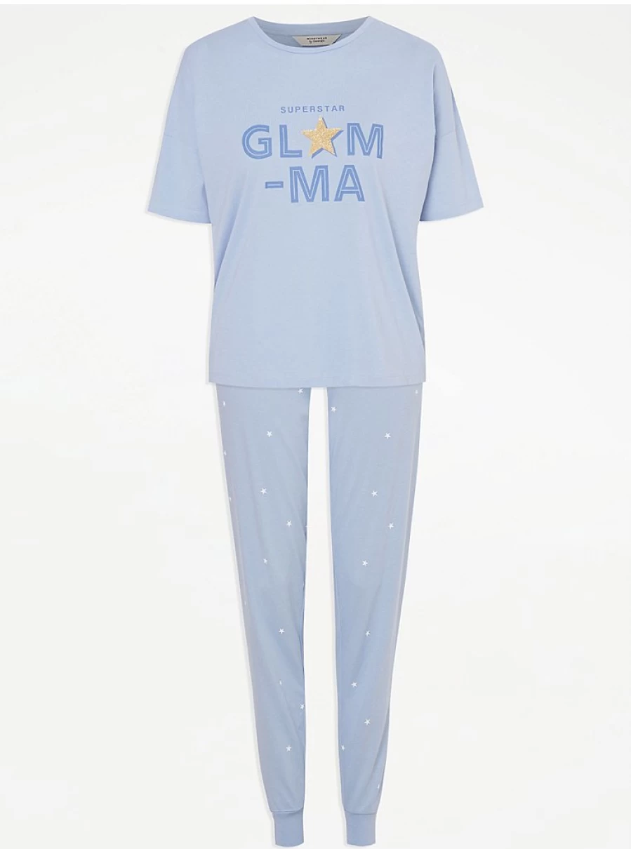 "George at Asda Blue Superstar Glam-Ma Short Sleeve Pyjamas | Women's Sleepwear & Lingerie"