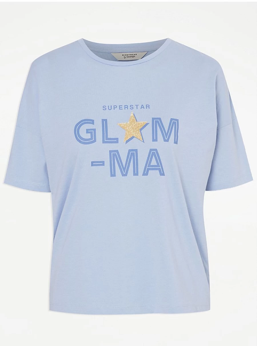 "George at Asda Blue Superstar Glam-Ma Short Sleeve Pyjamas | Women's Sleepwear & Lingerie"