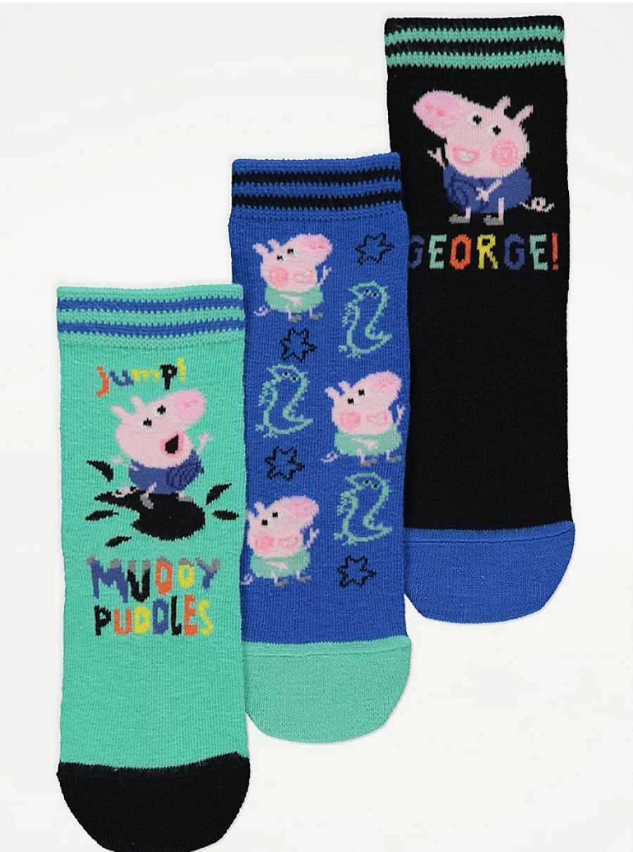 Peppa Pig & George Pig Kids' Ankle Socks 3-Pack | George at Asda | Soft & Comfortable Toddler Socks