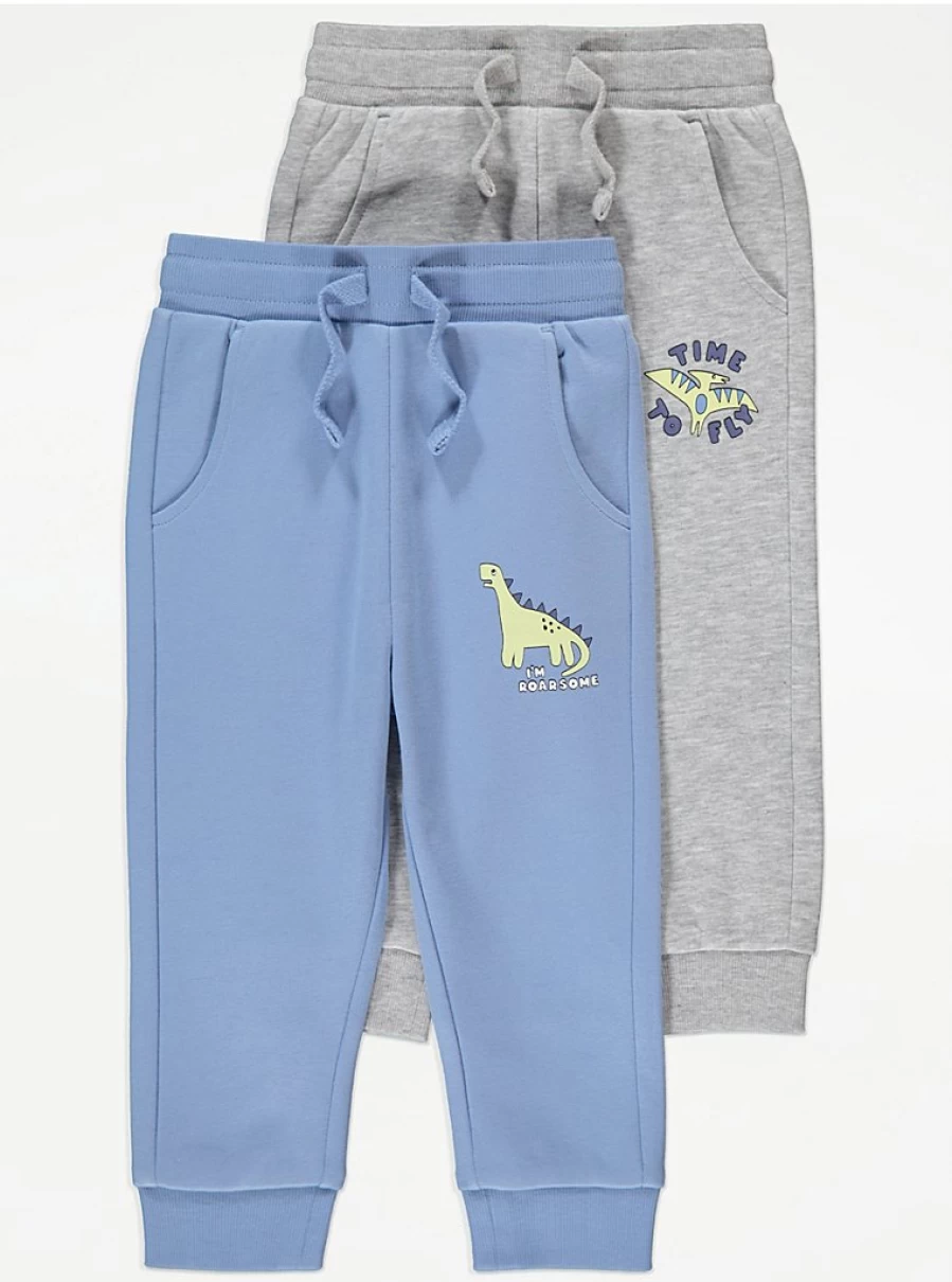 George at Asda Boys' Dinosaur Joggers 2-Pack - Comfortable Kids Pants for Active Play