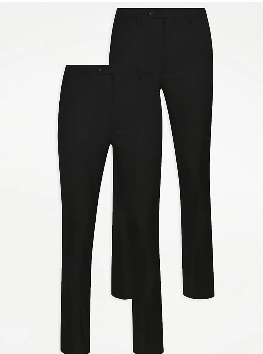 George at Asda Boys' Black Formal Suit Trousers 2-Pack - Smart School Wedding Wear