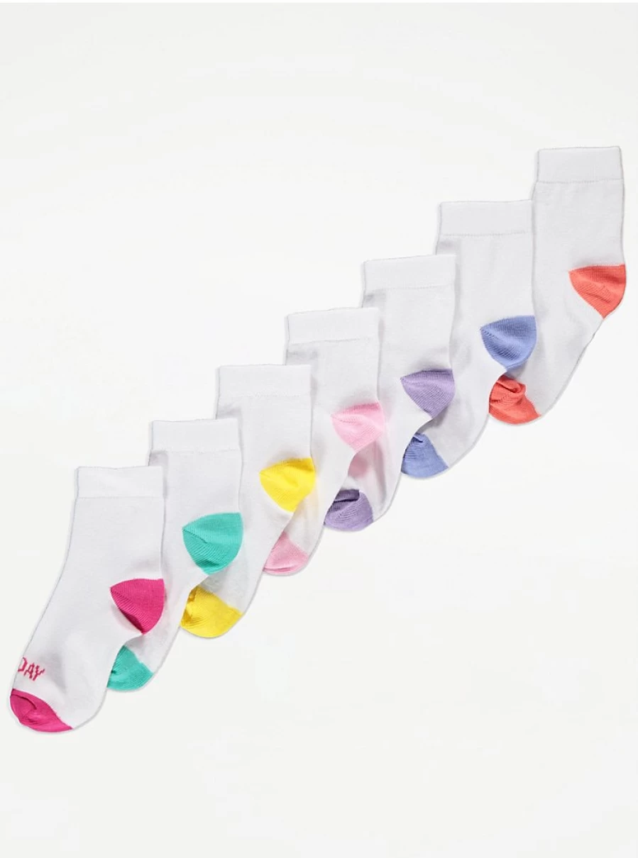 George at Asda Kids' 7-Pack White Ankle Socks with Days of The Week Design