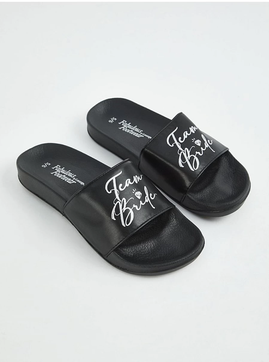 Women's Black Team Bride Sliders - Comfortable Wedding Slides by George at Asda