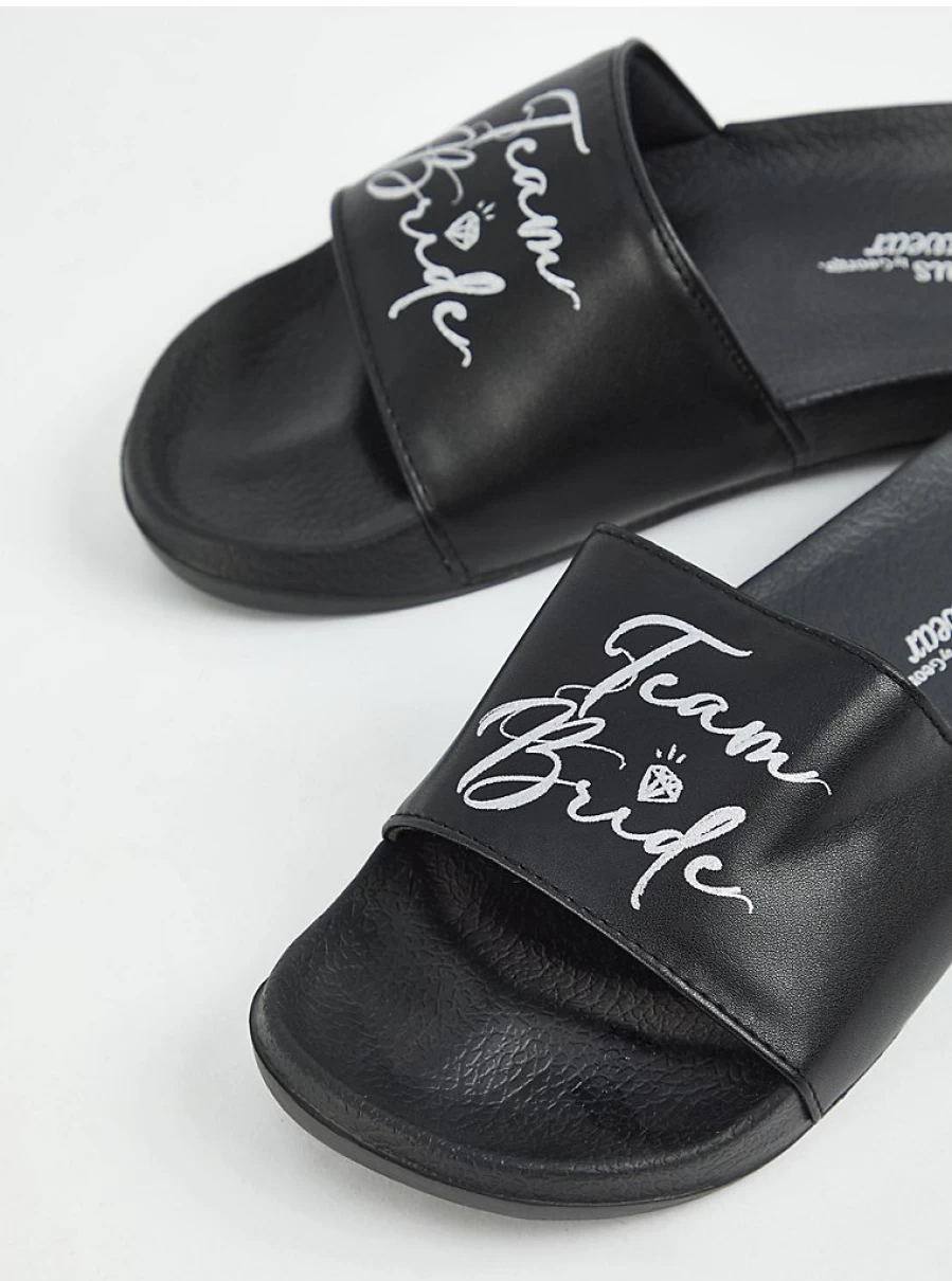 Women's Black Team Bride Sliders - Comfortable Wedding Slides by George at Asda