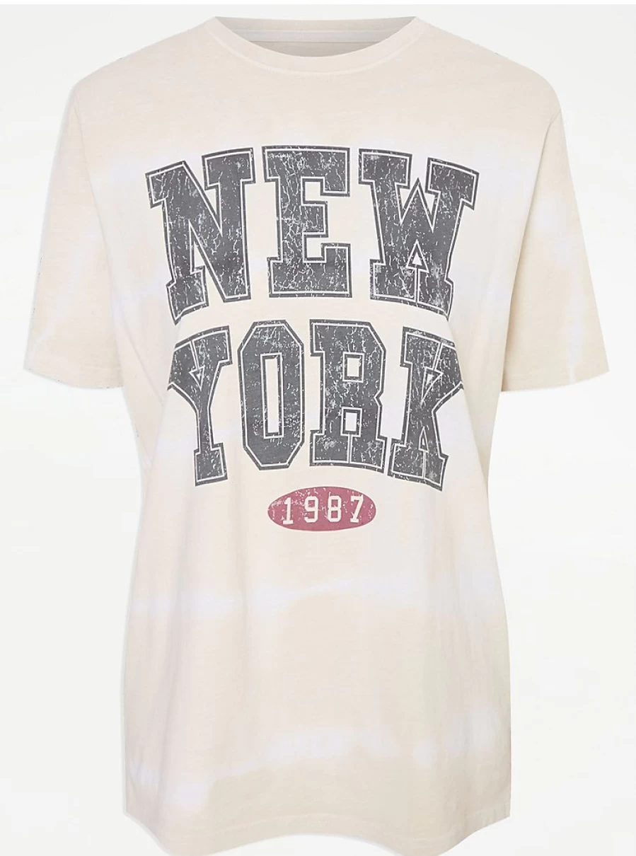 "George at Asda Women's Cream New York Collegiate Vintage Style T-Shirt"