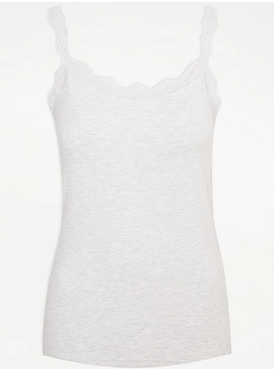 "George at Asda Grey Lace Trim Pyjama Cami Vest - Women's Lingerie & Sleepwear"