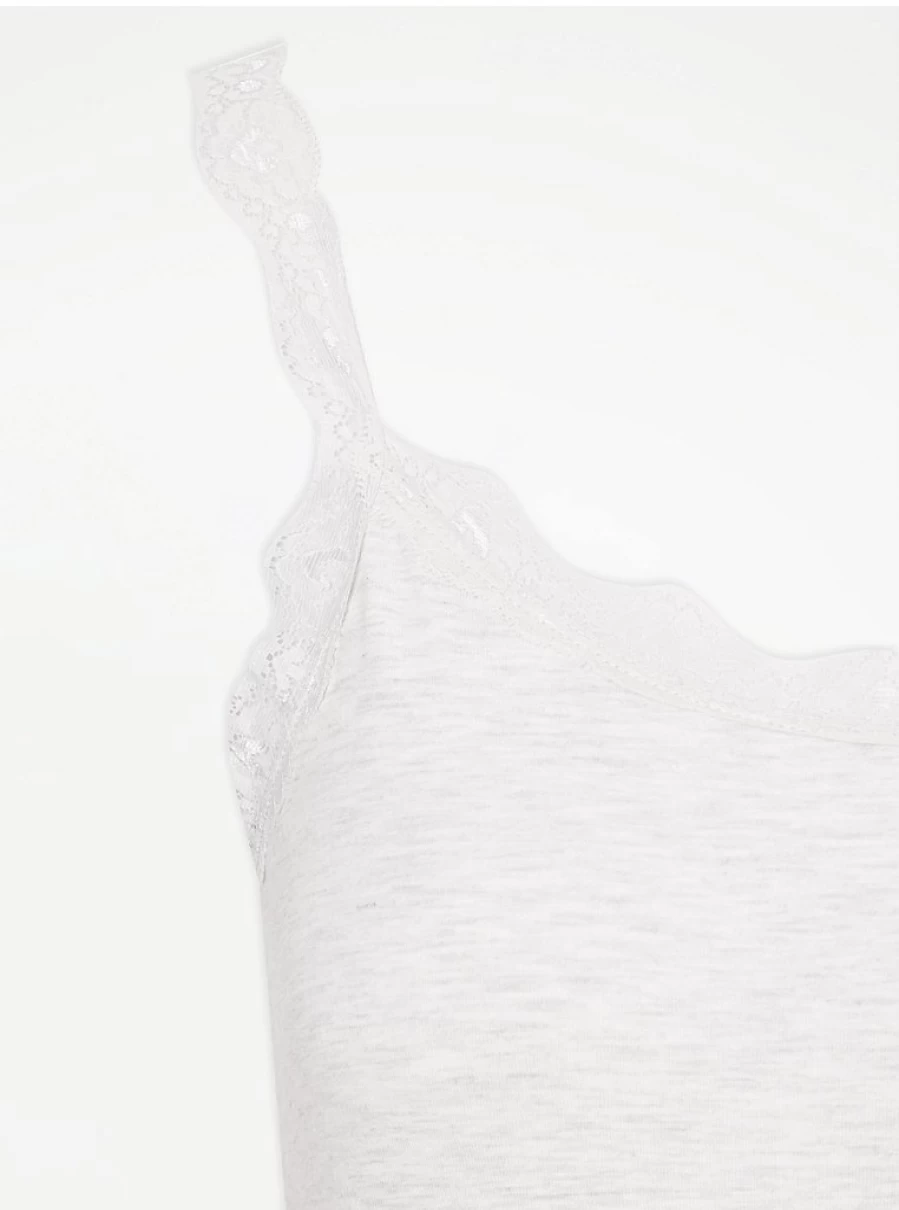 "George at Asda Grey Lace Trim Pyjama Cami Vest - Women's Lingerie & Sleepwear"
