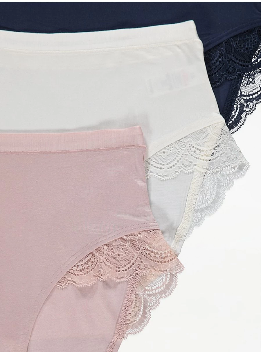 "George at Asda Women's Lace Trim Comfort Full Brief Knickers 3-Pack | Soft Cotton Underwear Set"