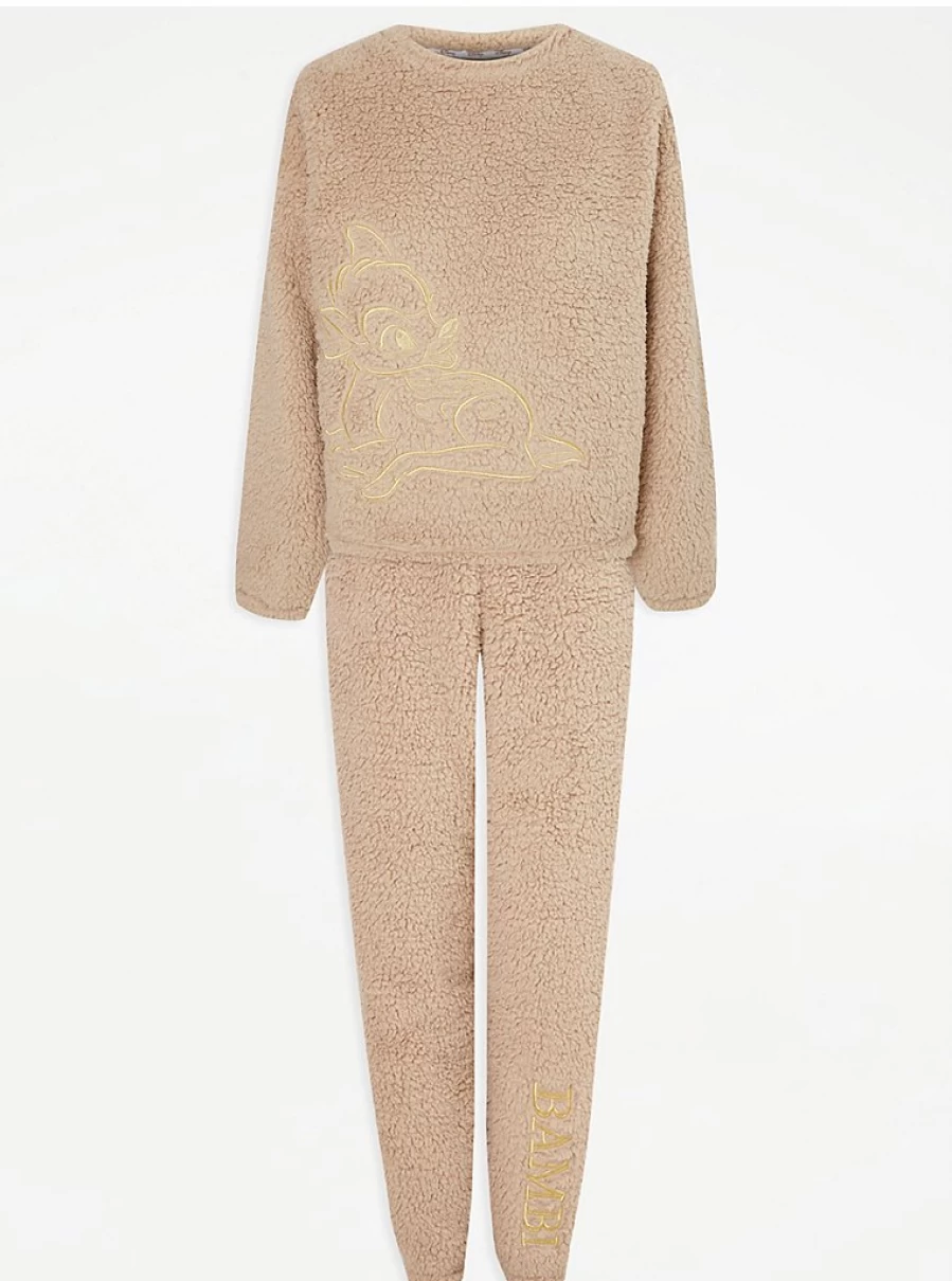 "George at Asda Disney Bambi Fleece Pyjamas – Warm & Comfortable Mocha Sleepwear"
