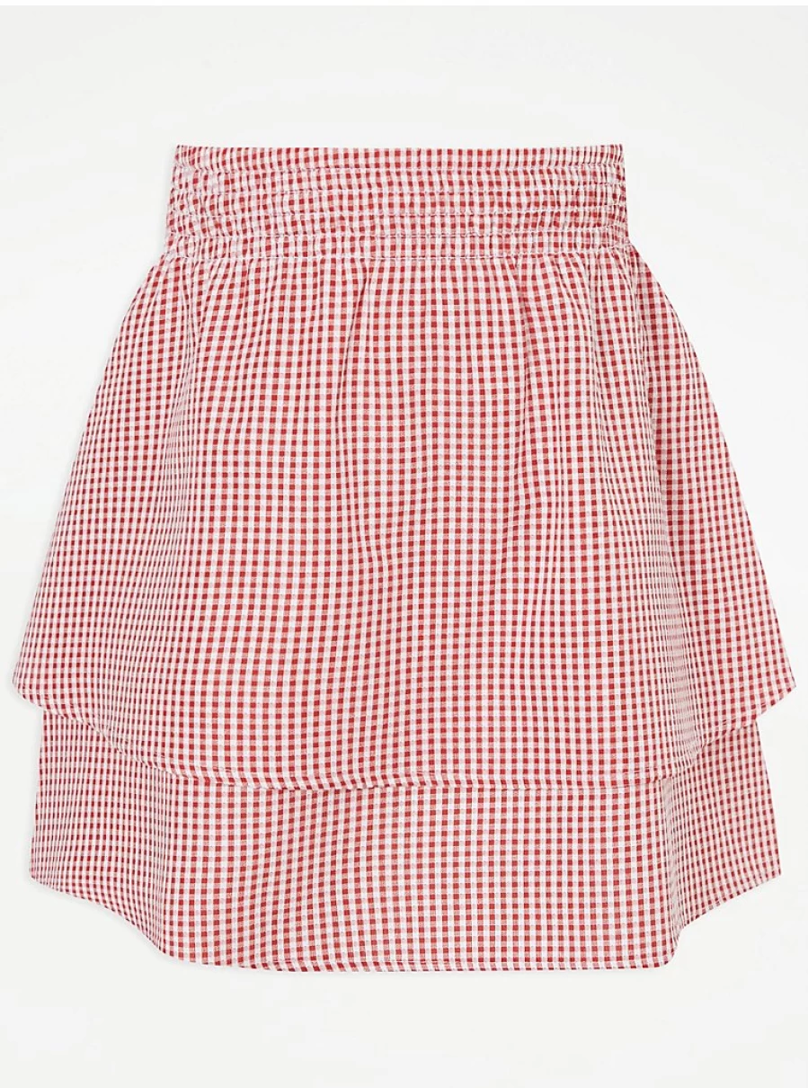 "George at Asda Girls' Red Gingham Layered School Skirt – Stylish & Comfortable Uniform Essential"