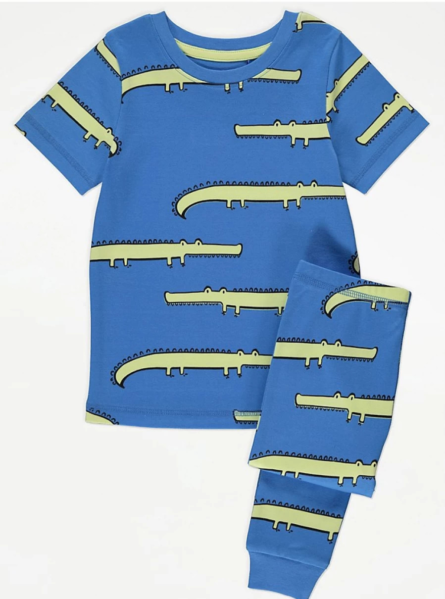 "George at Asda Boys' Blue Crocodile Print Short Sleeve Pyjamas – Comfortable Kids' Pajamas"