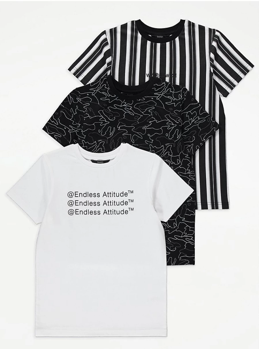 George at Asda Boys' Monochrome T-Shirts 3 Pack - Comfortable Kids' Multipack Tees