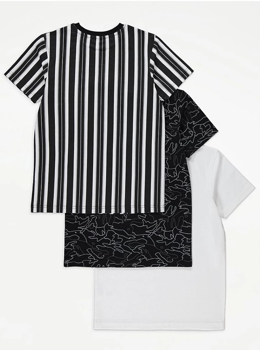 George at Asda Boys' Monochrome T-Shirts 3 Pack - Comfortable Kids' Multipack Tees
