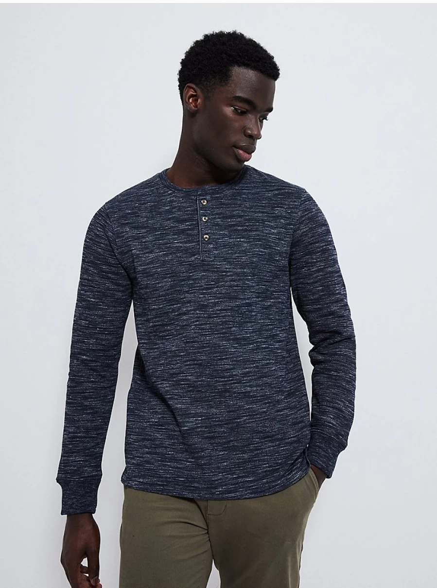 Men's Navy Textured Long Sleeve Button-Up Shirt | George at Asda