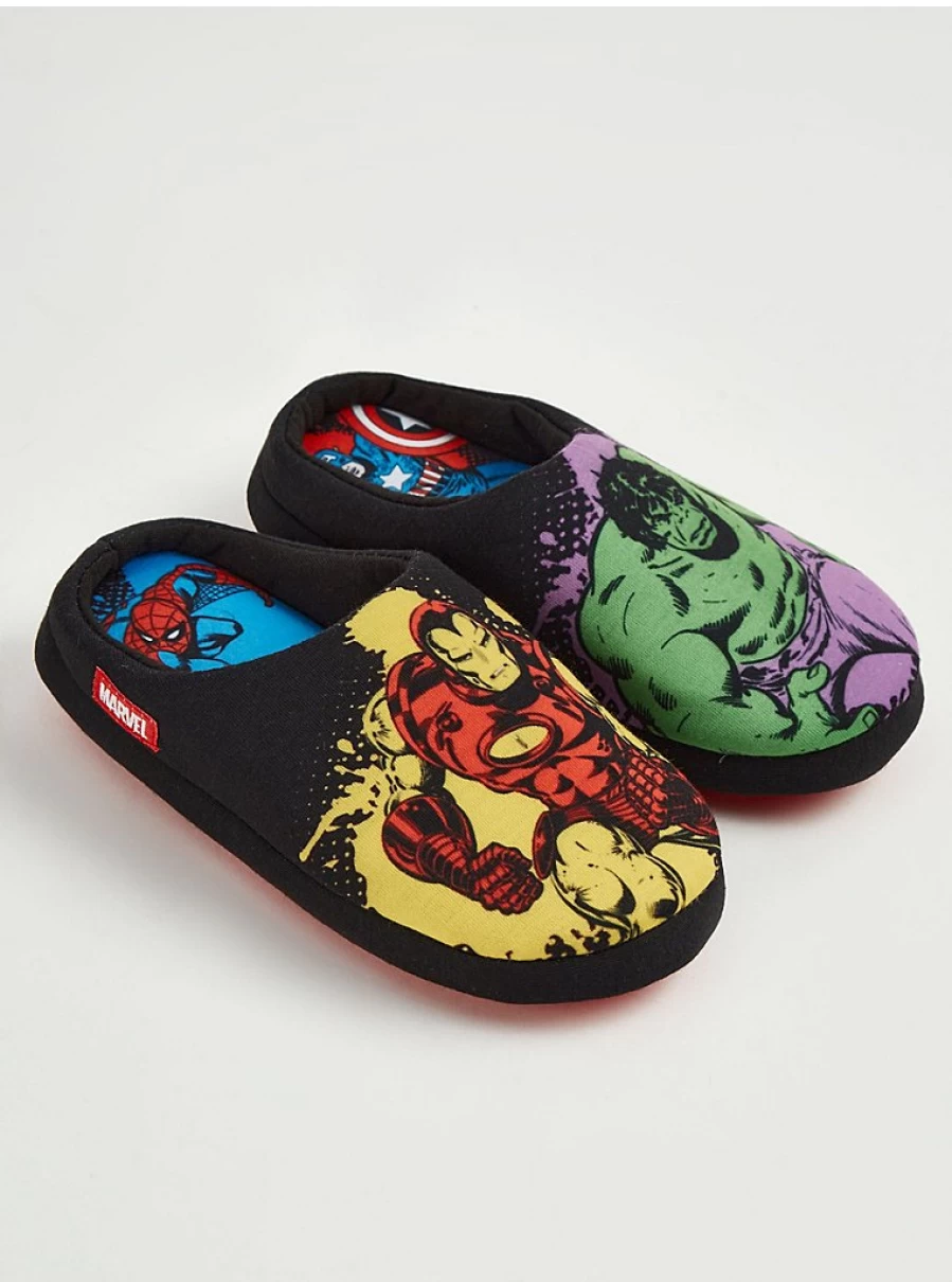 George at Asda Marvel Black Spider Boys' Mule Slippers | Kids' Superhero House Shoes