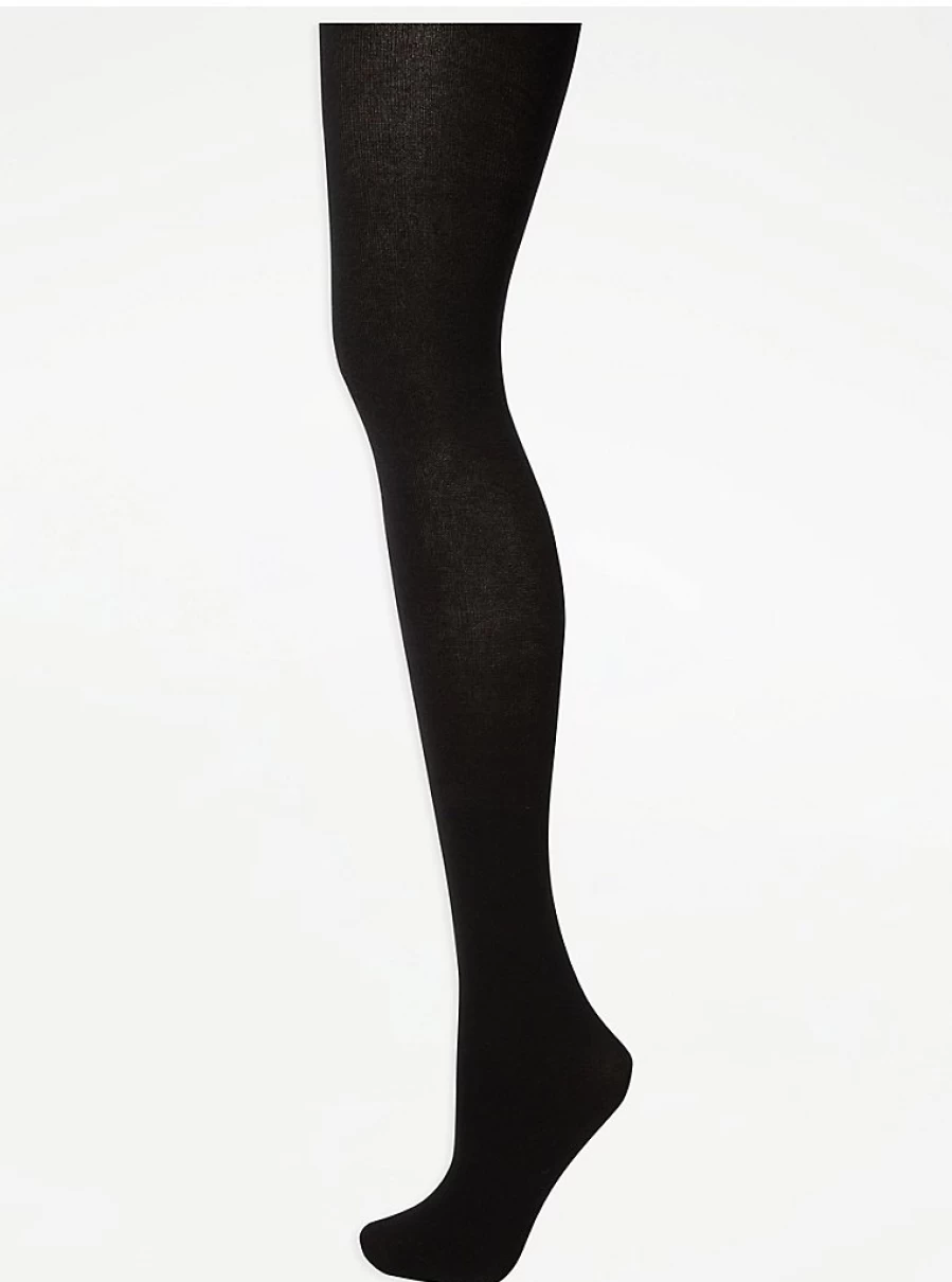 "George at Asda Black Cotton Thermal Tights for Women – Soft & Warm Winter Lingerie"