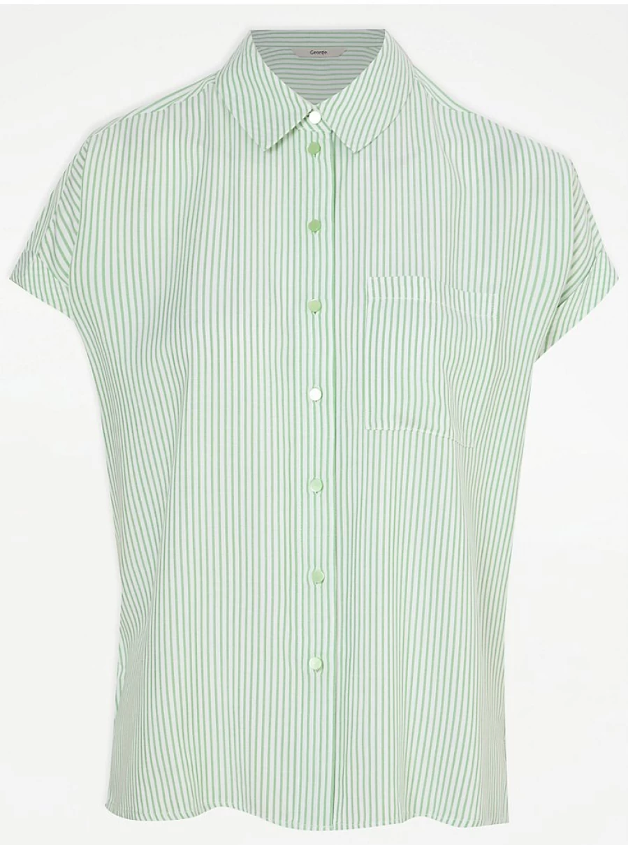 "George at Asda Women's Green Striped Loose Fit Short Sleeve Shirt Review"