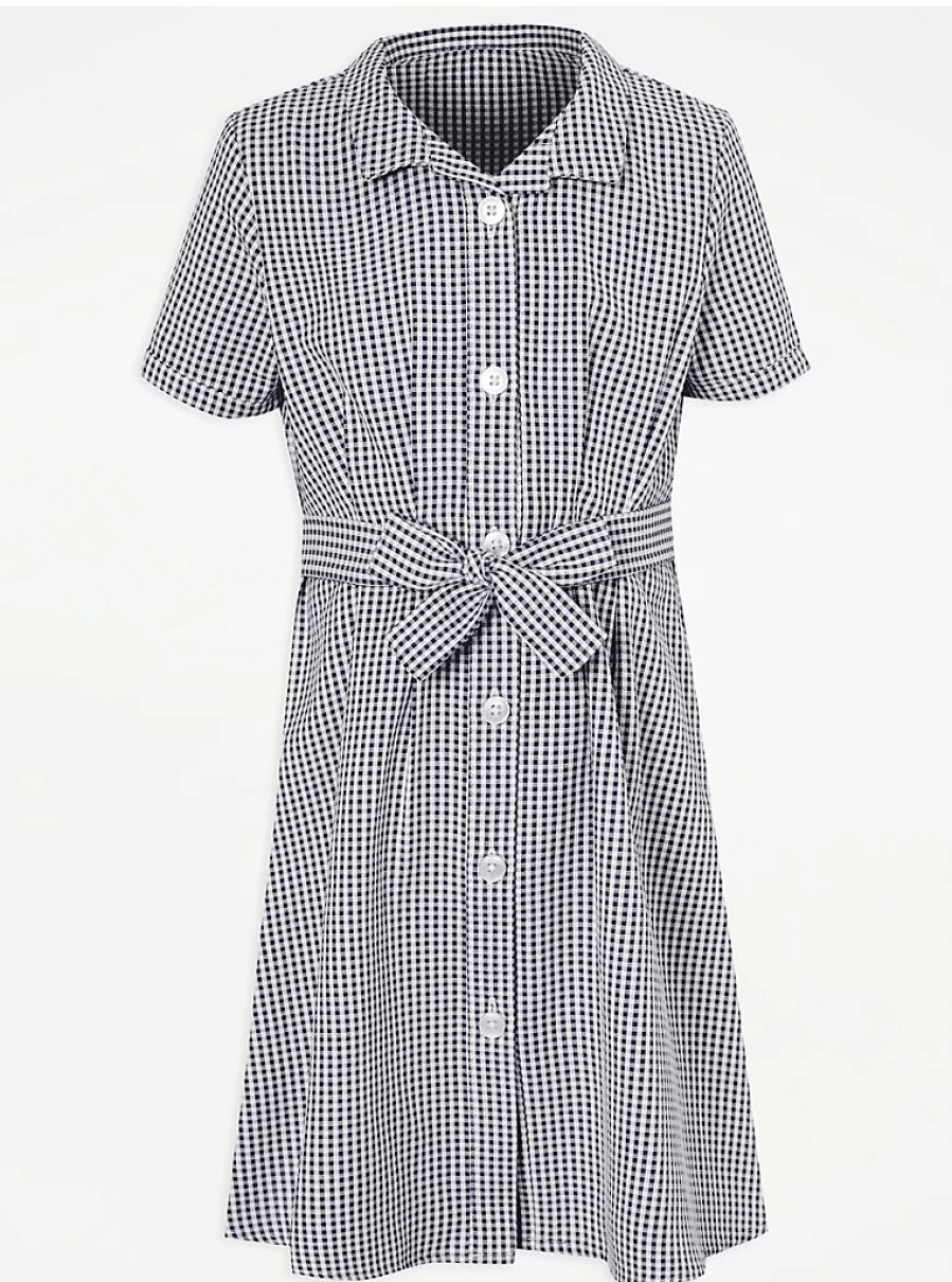 Girls Navy Blue Gingham School Dress with Belt - George at Asda