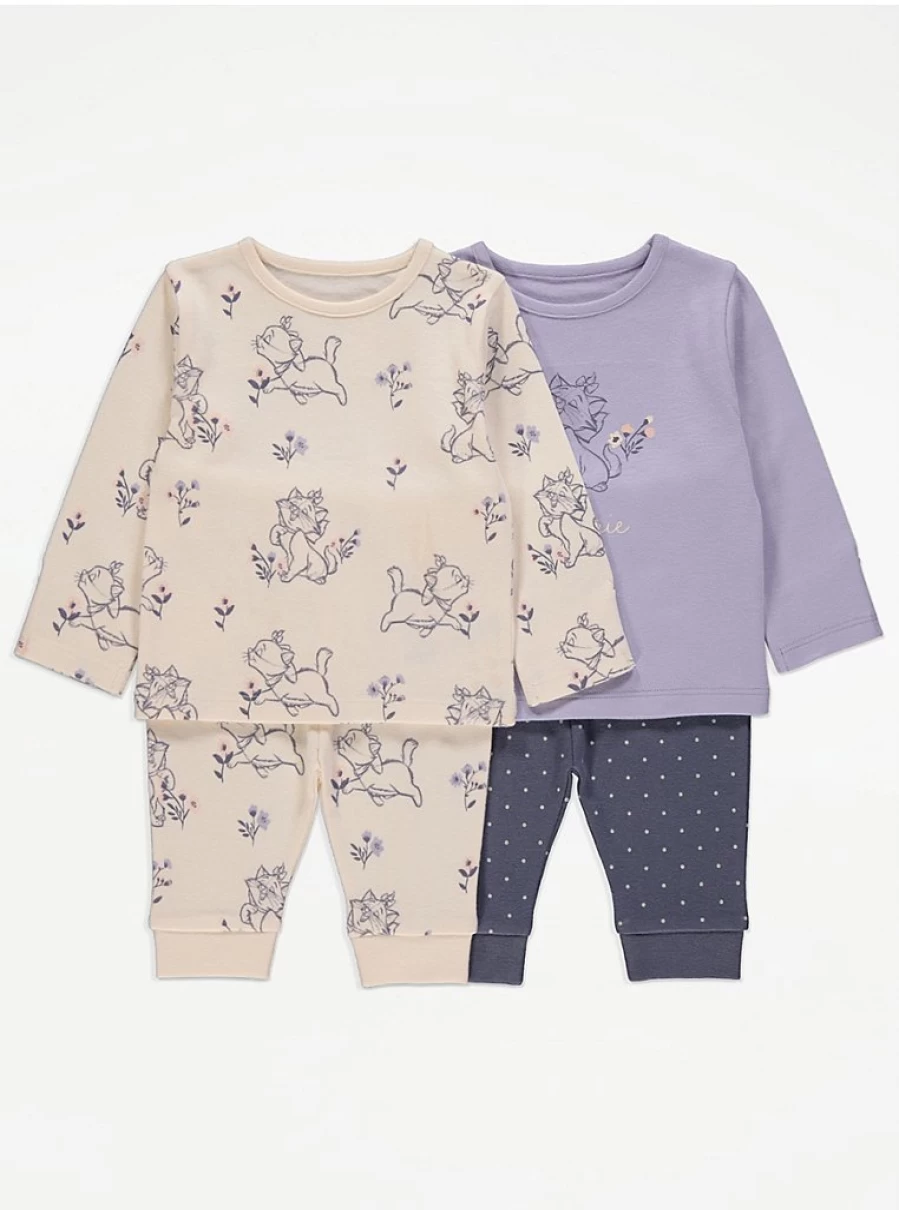 George at Asda Baby Girls' Disney Marie Aristocats Long Sleeve Pyjamas 2-Pack - Cute Cartoon Pajama Set